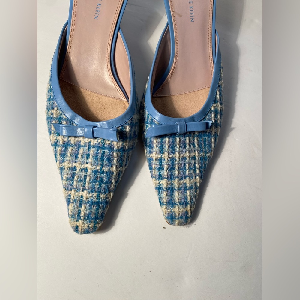 Anne Klein Blue Tweed Pointed Toe Mules - Picture 7 of 13